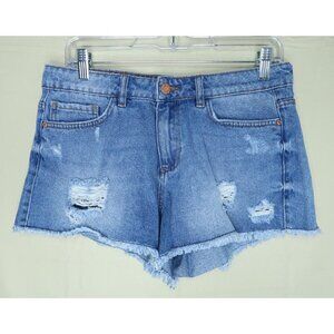 Noisy May Jean Shorts Light Wash Blue Denim Distressed Raw Hem Women's Large